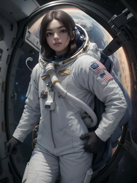 (masterpiece, best quality), 1girl, astronaut,  space suit, in space