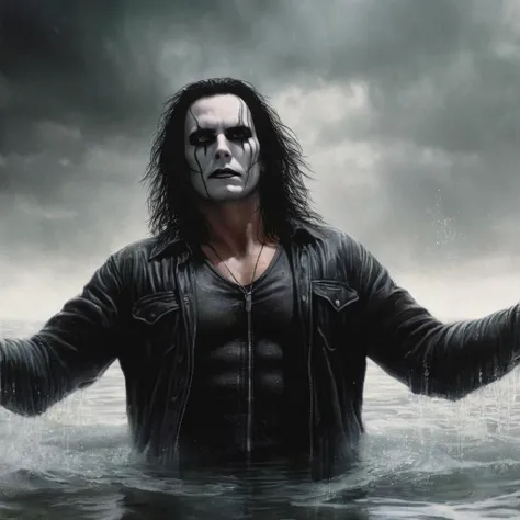 Hyperrealistic art of <lora:graphic novel style:1.2>
1980's Eric Draven choppy hair a man risen from the dead standing in the boiling water with his arms outstretched In the graphic novel style, Extremely high-resolution details, photographic, realism pushed to extreme, fine texture, incredibly lifelike