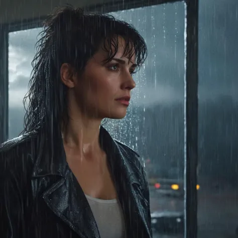 Hyperrealistic art of <lora:graphic novel style:1.2>
1980's a woman in a dark room with a heavy rain in background In the graphic novel style, Extremely high-resolution details, photographic, realism pushed to extreme, fine texture, incredibly lifelike