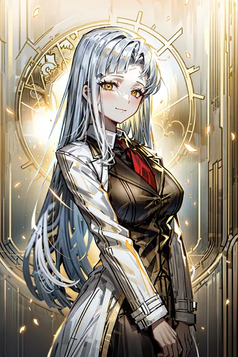 (best art,golden ratio art,master piece:1.3),golden ratio, Powder blue theme, white theme, white skin,1girl,(long hair, left Side-pony haircut:1.3), ultra high res, masterpiece, best quality,close eyes,a dimply smile,books,endless time,(white business suit, black vest,red necktie,white long lab coat),A timepiece of the highest detail,hopeless,unhappy, <lora:add_detail:0.87><lora:AngelaProjectMoon:1> <lora:WomanBusinessSuit_v10:1> <lora:fixHand2lora:0.3> <lora:clock:0.25> <lora:LibraryOfRuina45-000006:0.5>