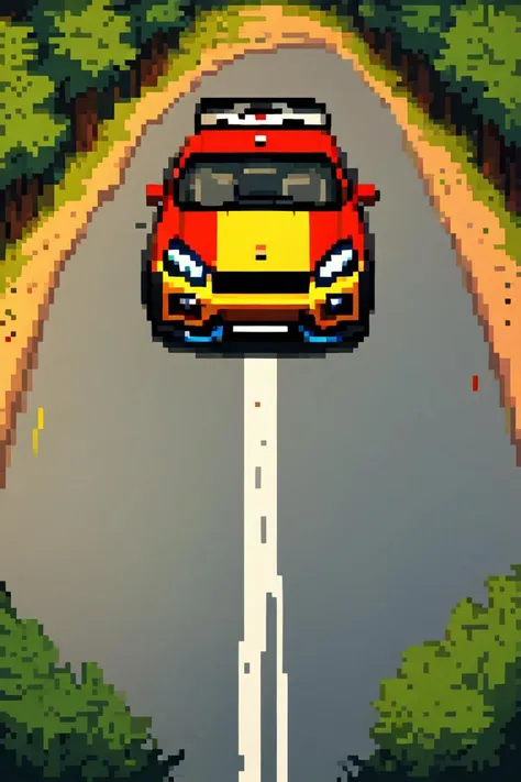 score_9, score_8_up, score_7_up, rally car, stickers, forest, isometric, far above, top view