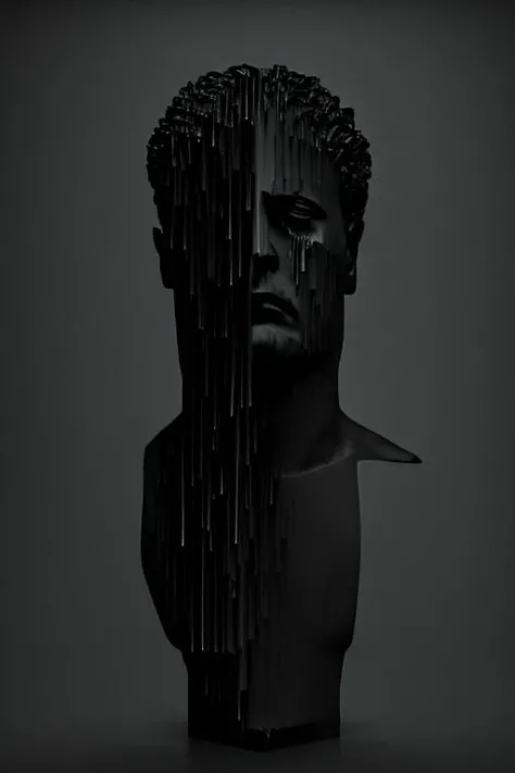 (pixel sorting), masterpiece, black head statue, despaired face expression, crying, dark atmosphere, photo, realistic, ultra quality, <lora:Pixel Sorting:1>
