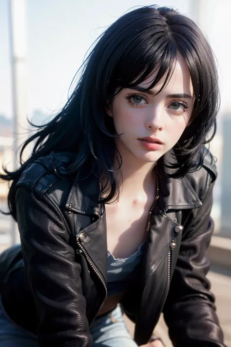 8k, best quality, real picture, intricate details, ultra-detailed, ultra highres, depth field,(photorealistic,realistic:1.2),masterpiece,photo of european girl, jessicajones, black hair, long hair, black leather jacket, jeans, solo, sun, blue sky,
best quality, realistic, photorealistic, (intricate details:1.2), (delicate detailed), (cinematic light), clear line, sharp focus, realistic face, detailed face,
unity 8k wallpaper, ultra high res, (photorealistic:1.4), looking at viewer <lora:JessicaJonesV2:1>