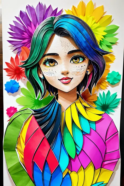 (papercraft style, cut-out, layered, detailed, colorful:1.15), <lyco:sd15_ChhaviVerg_loha_64_v1-000007:1> ChhaviVerg, ink splash, colorful,