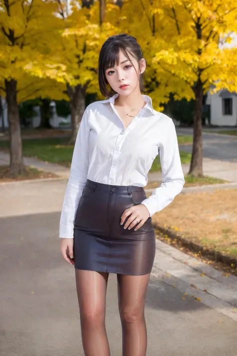 1girl, (8k, RAW photo, best quality, masterpiece:1.2), (realistic, photo-realistic:1.37), solo,ultra-detailed,pantyhose, long shot, beautiful background,,shirt,full body,skirt, <lora:blackpantyhose-000010:1:ceshi>