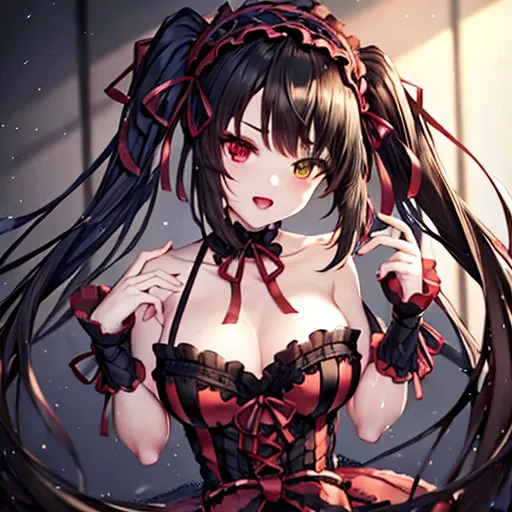 ultra realistic 8k cg, picture-perfect face, flawless, clean, masterpiece, professional artwork, 1girl, tokisaki kurumi, heterochromia, <lora:qqq-tokisaki_kurumi-v1:0.8>