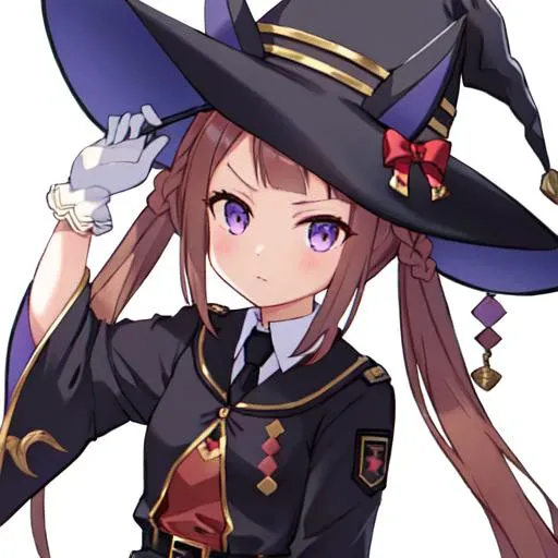 masterpiece, best quality, close up, face shot, hold magic wand, castle, upper body, looking at viewer,
sweep tosho \(umamusume\),
witch hat, black headwear, black necktie, collared shirt, red shirt, white gloves, wide sleeves, black jacket, black robe, buckle, belt, white skirt, pleated skirt, black thighhighs, thigh boots, high heel boots,
<lora:sweep_tosho_locon_0.99:0.8>