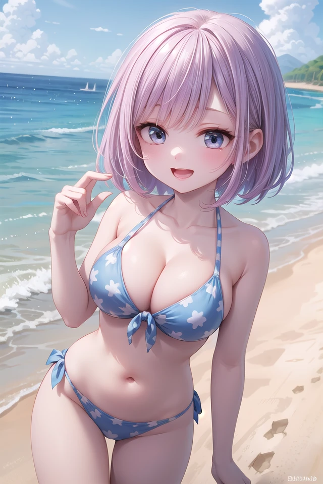 insanely detailed, absurdres, ultra-highres, ultra-detailed, best quality,
1girl, solo, nice hands, perfect hands,
BREAK
(pastel colored bikini:1.3),
happy smile, laugh, open mouth,
standing, seductive pose, cowboy shot,
BREAK
slender, kawaii, perfect symmetrical face, ultra cute girl, ultra cute face, ultra detailed eyes, ultra detailed hair, ultra cute, ultra beautiful,
at seashore, coast, beach, tropical, sky, blue ocean,
(medium large breasts, cleavage:1.3),
BREAK, (violet hair),
(black eyes),
(spiked hair)