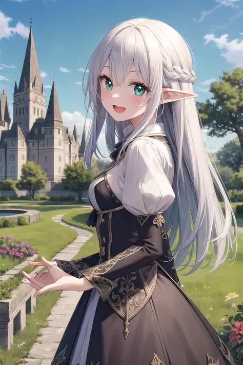 insanely detailed, absurdres, ultra-highres, ultra-detailed, best quality,
1girl, solo, nice hands, perfect hands
BREAK
elf girl, (sorcerer outfit), (nsfw:-1.5), (navel:-1)
BREAK
happy smile, laugh, open mouth
BREAK
from side,
standing, cowboy shot, looking at viewer
BREAK
slender, kawaii, perfect symmetrical face, ultra cute girl, ultra cute face, ultra detailed eyes, ultra detailed hair, ultra cute, ultra beautiful
BREAK
fantasy world, garden of castle, depth of field, ultra detailed background
BREAK
small breasts,
BREAK
silver hair, elf ear, green eyes