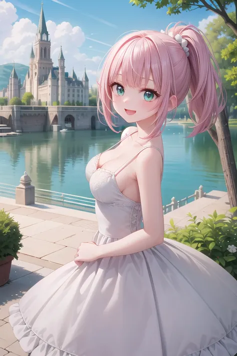 insanely detailed, absurdres, ultra-highres, ultra-detailed, best quality,
1girl, solo, nice hands, perfect hands,
BREAK
(wearing princess dress), teara,
happy smile, laugh, open mouth,
standing,
from side, cowboy shot, looking at viewer, (holding bar:-1.5), (hip:-1.5)
BREAK
slender, kawaii, perfect symmetrical face, ultra cute girl, ultra cute face, ultra detailed eyes, ultra detailed hair, ultra cute, ultra beautiful,
BREAK
fantasy world, (castle in background, lake:1.3), (very wide, panorama view, sense of depth, magnificent view:1.3)
BREAK
princess girl, pink hair, green eyes, medium breasts