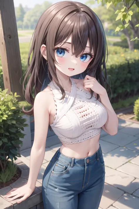 insanely detailed, absurdres, ultra-highres, ultra-detailed, best quality,
1girl, solo, nice hands, perfect hands
BREAK
(white theme:1.4), (white crochet knit crop top:1.4), (halter neck:1.3), ((sleeveless, bare shoulders, bare arms):1.3), (white pumps with heels:1.1)
BREAK
(denim palazzo pants:1.3), (ankle:1.3), (See-through:-1.5)
BREAK
(nsfw:-1.5)
BREAK
seductive smile, open mouth
BREAK
,
standing, cowboy shot, looking at viewer
BREAK
slender, kawaii, perfect symmetrical face, ultra cute girl, ultra cute face, ultra detailed eyes, ultra detailed hair, ultra cute, ultra beautiful
BREAK
in forest, depth of field, ultra detailed background
BREAK
large breasts
BREAK
brown hair, brown eyes, curly hair, hair between eyes
