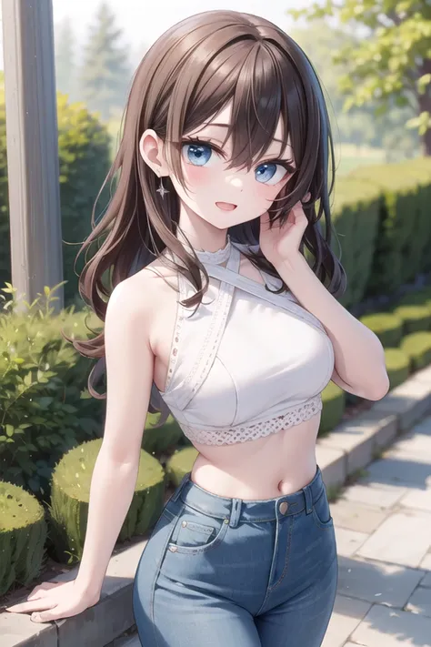insanely detailed, absurdres, ultra-highres, ultra-detailed, best quality,
1girl, solo, nice hands, perfect hands
BREAK
(white theme:1.4), (white crochet knit crop top:1.4), (halter neck:1.3), ((sleeveless, bare shoulders, bare arms):1.3), (white pumps with heels:1.1)
BREAK
(denim palazzo pants:1.3), (ankle:1.3), (See-through:-1.5)
BREAK
(nsfw:-1.5)
BREAK
seductive smile, open mouth
BREAK
,
standing, cowboy shot, looking at viewer
BREAK
slender, kawaii, perfect symmetrical face, ultra cute girl, ultra cute face, ultra detailed eyes, ultra detailed hair, ultra cute, ultra beautiful
BREAK
in forest, depth of field, ultra detailed background
BREAK
large breasts
BREAK
brown hair, brown eyes, curly hair, hair between eyes
