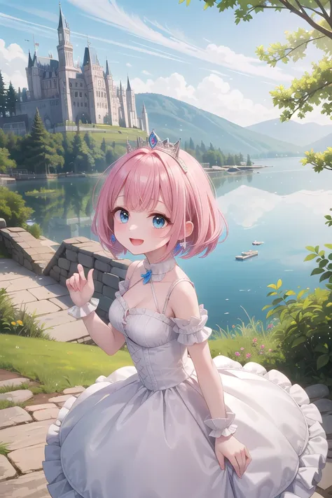 insanely detailed, absurdres, ultra-highres, ultra-detailed, best quality,
1girl, solo, nice hands, perfect hands,
BREAK
(wearing princess dress), teara,
happy smile, laugh, open mouth,
standing,
from side, cowboy shot, looking at viewer, (holding bar:-1.5), (hip:-1.5)
BREAK
slender, kawaii, perfect symmetrical face, ultra cute girl, ultra cute face, ultra detailed eyes, ultra detailed hair, ultra cute, ultra beautiful,
BREAK
fantasy world, (castle in background, lake:1.3), (very wide, panorama view, sense of depth, magnificent view:1.3)
BREAK
princess girl, pink hair, green eyes, medium breasts