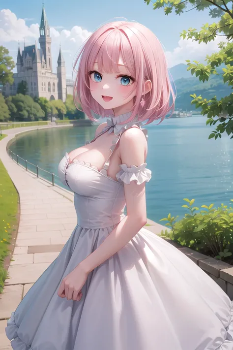 insanely detailed, absurdres, ultra-highres, ultra-detailed, best quality,
1girl, solo, nice hands, perfect hands,
BREAK
(wearing princess dress), teara,
happy smile, laugh, open mouth,
standing,
from side, cowboy shot, looking at viewer, (holding bar:-1.5), (hip:-1.5)
BREAK
slender, kawaii, perfect symmetrical face, ultra cute girl, ultra cute face, ultra detailed eyes, ultra detailed hair, ultra cute, ultra beautiful,
BREAK
fantasy world, (castle in background, lake:1.3), (very wide, panorama view, sense of depth, magnificent view:1.3)
BREAK
princess girl, pink hair, green eyes, medium breasts