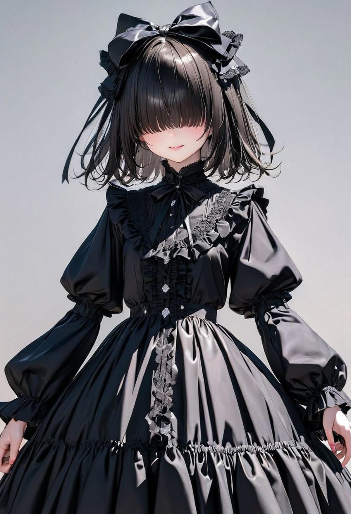 A close up of a woman in a black dress with a black bow - SeaArt AI