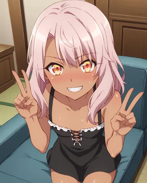 score_9, score_8_up, score_7_up, source_anime,masterpiece,best quality,highres,absurdres,official art,official style,source_anime,anime screencap,anime coloring,megami magazine,anime,animated,BREAK 1girl,
<lora:kuro.pony:0.6>,kuro,dark skin, pink hair, orange eyes, long hair,wide hips,shiny oiled skin,
BREAK (Short girl,dwarf girl,) flat chest,
BREAK nsfw,adult,uncensored,<lora:Expressive_H:0.3>,Expressiveh,
<lora:gothic dress_XL_V1.0:0.8>,jyojifuku, black dress, frills, hair bow, ribbon,
dynamic angle, looking at viewer,front view,
BRAEK peace sign,
looking at viewer,
living room,indoors,
BREAK full face blush,embarrassed,mist,deep breath,smirk,evil smile,
light on face, depth of field,blurry background,Detailed Background,