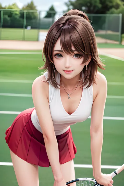 1 girl, (((wearing tennis_outfit))) ,<lora:tennis_outfit:0.5>, cowboy shot, sexy pose, smile, <lora:ffx_yuna-11:0.8>, (((anime))),masterpiece, best quality, intricate details, 8k uhd, perfect face, perfect eyes, <lora:downblouseForBoobs_v1:1>, downblouse, leaning forward
