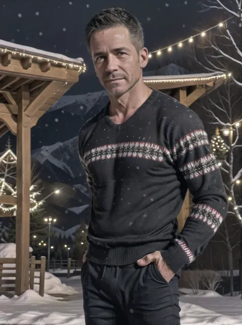 1man,uncle,cute,beautiful face,(portrait:1.2),solo,Muscular,lean,
Short hair,Black hair,Full body,45-year-old man,Pectoral muscles,
Handsome,mature,stable,warm man,charming eyes,Hunter Biden,<lora:Chris Redfield:0.3>,<lora:Male Dolls:0.1>,<lora:REVChris:0.1>,Muscular,
facing the audience,frontal,Gentlemen,
At nightIn the park,<lora:0016:0.3>,<lora:Male ç·æ§ Lora:0.3>,<lora:Cyber Wizard:0.3>,
photo of male sc_jamieposing outdoors wearing a well-fitted Christmas sweater at winter Christmas park on a wintry day,snow falling,swiss mountain chalet,