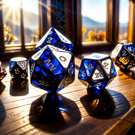 <lora:sapphicraft:0.8> spc1, Steampunk style, close up of one sapphicraft D&D Dice D20, on a woodem table with sunlight entering through the window . Antique, mechanical, brass and copper tones, gears, intricate, detailed