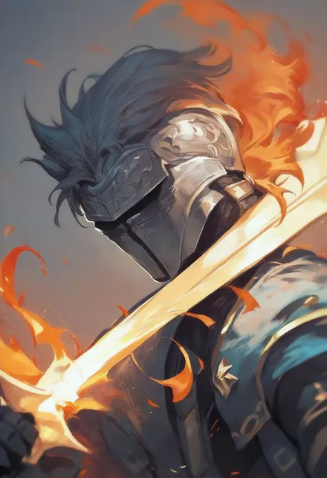 score_9, score_8_up, score_7_up, score_6_up, source_anime, upper body, constricted pupils, shaded face, sweatdrop,alt outfit,masterpiece,holds a flaming sword,Cut off a head,Faraam Knight