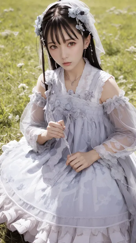 best quality, ultra high res, (photorealistic:1.4), masterpiece, highres, original, extremely detailed wallpaper,
lawn, sky,
1girl, solo, ngmd \(manaka nemu\), cyan dress,
pointing down, <lora:è´é¢neg4all_bdsqlsz:0.8>,