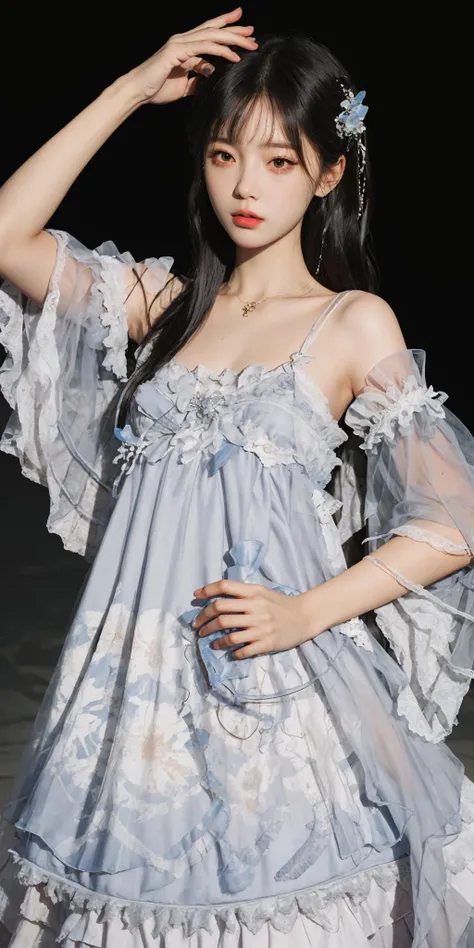 best quality, ultra high res, (photorealistic:1.4), masterpiece, highres, original, extremely detailed wallpaper, 1girl, solo, (<lora:Dress No.10 V2.4 ngmd-000008:1>, ngmd, ngmd \(manaka nemu\)), full body,
