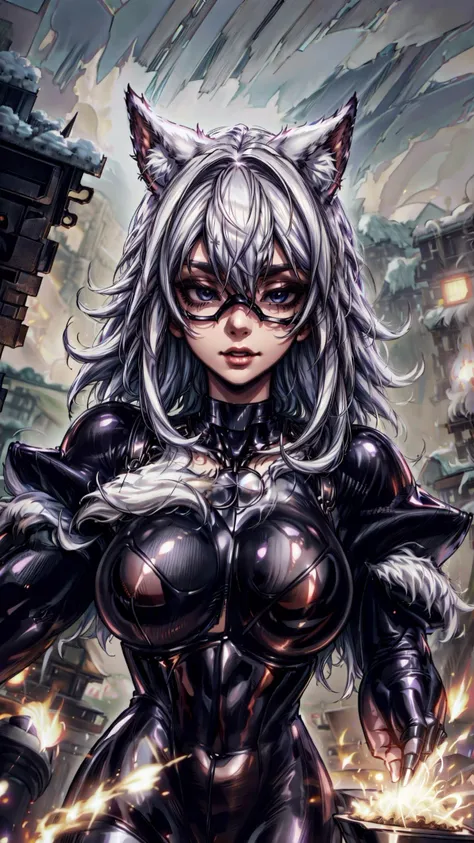 <lora:MarvelBlackCat:0.8> MarvelBlackCat, latex bodysuit, white hair, hero mask, puffy sleeves, puffy collar, BREAK, <lora:add_detail:0.8> <lora:FluffyStyle:0.8> FluffyStyle, masterpiece, best quality, extremely detailed, highly quality, 4k, sharp focus, professional, sharp focus, award winning, cinematic lighting, octane render, unreal engine, volumetrics dtx, Wallpaper,