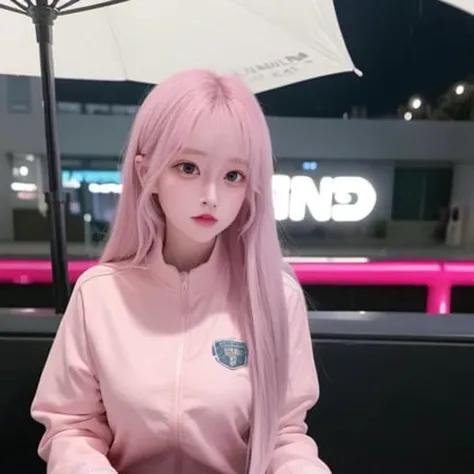 (RAW photo:1.2), ((photorealistic:1.4),(masterpiece:1.3),(best quality:1.4),ultra high res,(detailed clothes features),HDR, solo focus, bangs, skin tight, (shiny skin),round face,1girl,silver dress,(hands behind back),(pink hair),long hair, (pink jacket),cube hair ornament,track jacket,full-body,black chain,medium breasts, shy, cityspace,night,rain,looking up,Pink contact lenses,<lora:hitoriGotohBocchiThe_v1:1> <lora:koreanDollLikeness_v10:0.61>, <lora:japaneseDollLikeness_v10:0.1>, ulzzang-6500-v1.1:0.5, pureerosface_v1:0.5