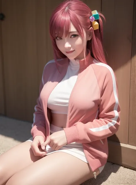 (photorealistic:1.4),best quality, ultra high res,
4k, instagram,
higly detailed,
cube hair ornament, hair ornament, one side up, pink hair, pink jacket, sitting, skirt, smile, socks, solo, track jacket,
VirtualGirl-Aim, medium breasts, long hair, crystal pendant,
full body shot,
<lora:virtualgirlAim_v20:0.5> ,<lora:hitoriGotohBocchiThe_v1:1>