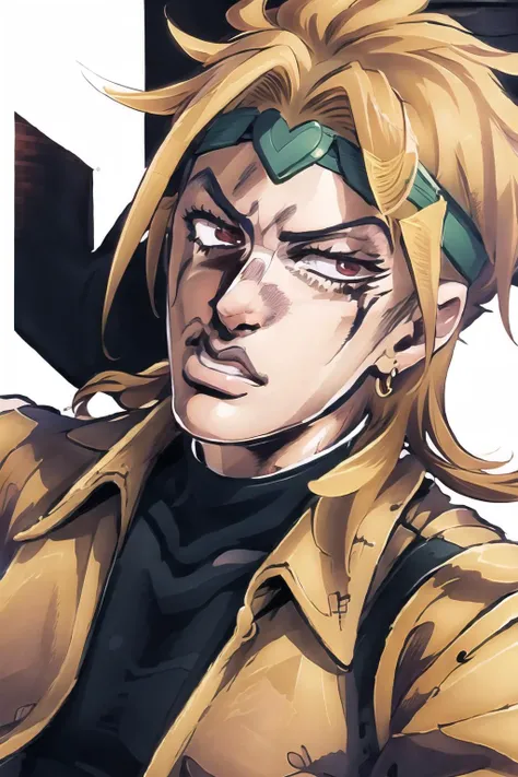 Highly detailed, High Quality, Masterpiece, beautiful, Irefuse, <lora:Irefuse:1>, 1boy, solo, dio, headband, <lora:Char_Sigmas_Dio:0.9>, close-up,