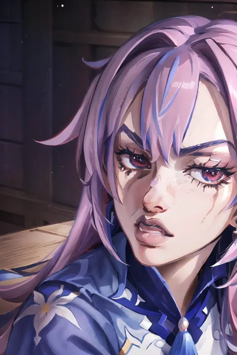 Highly detailed, High Quality, Masterpiece, beautiful, Irefuse, <lora:Irefuse:1>, 1girl, solo, keqing (piercing thunderbolt) (genshin impact), keqing (genshin impact), <lora:Char_GenshinImpact_Keqing:0.85>, close-up, pink hair,