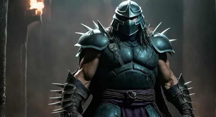 Dark Fantasy Art of Cinematic Film Footage
 <lora:Cinematic Film:1>
 <lora:super shredder:1>
The Shredder is a supervillain and the main antagonist of the Teenage Mutant Ninja Turtles media franchise created by Kevin Eastman and Peter Laird., dark, moody, dark fantasy style