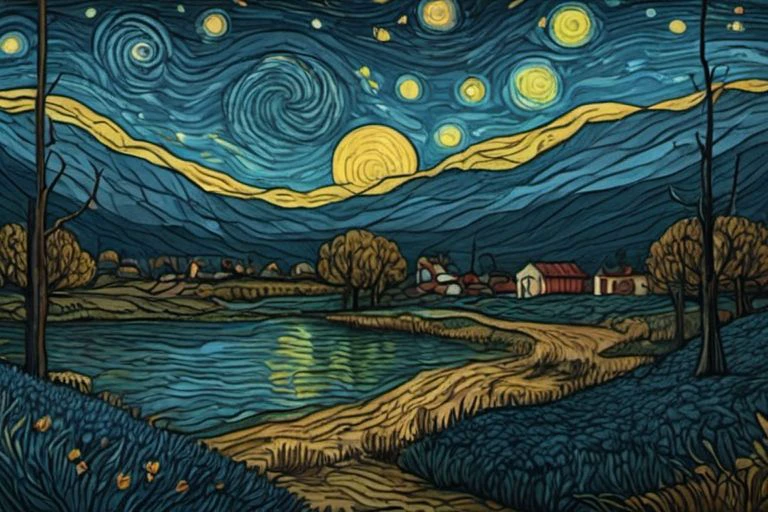 Bloodstainedai,vincent van gogh \(style\),starry night,clean line work,high contrast,cell shading,<lora:ParchartXL-2.0:0.4>,on parchment,<lora:Munteanu_style:0.4>,till Eulenspiegel,by Val Munteanu,Val Muntenau illustration,<lora:Bloodstained-XL-V1:0.7>,, (masterpiece, best quality, high quality, highres, ultra-detailed),