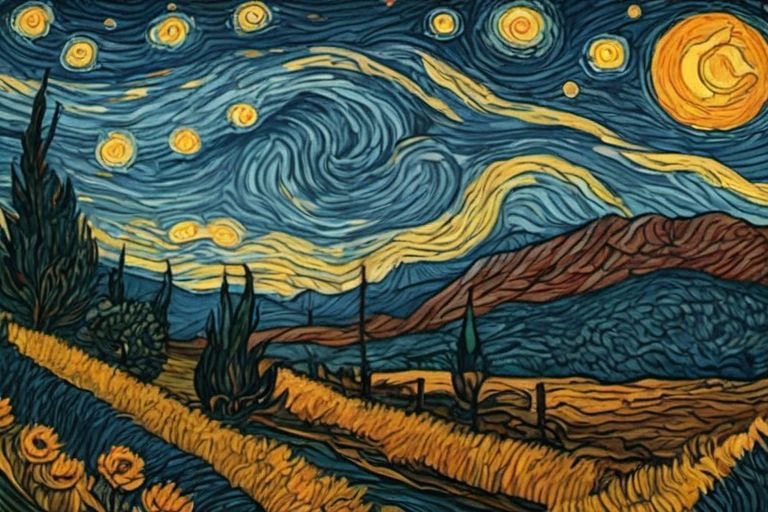 Bloodstainedai,vincent van gogh \(style\),starry night,clean line work,high contrast,cell shading,<lora:ParchartXL-2.0:0.4>,on parchment,<lora:Munteanu_style:0.4>,till Eulenspiegel,by Val Munteanu,Val Muntenau illustration,<lora:Bloodstained-XL-V1:0.7>,, (masterpiece, best quality, high quality, highres, ultra-detailed),