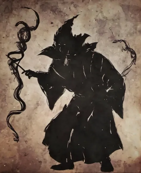 niohstorytell, silhouette of a wizard casting a spell,<lora:niohstorytelling-step00000400:1>