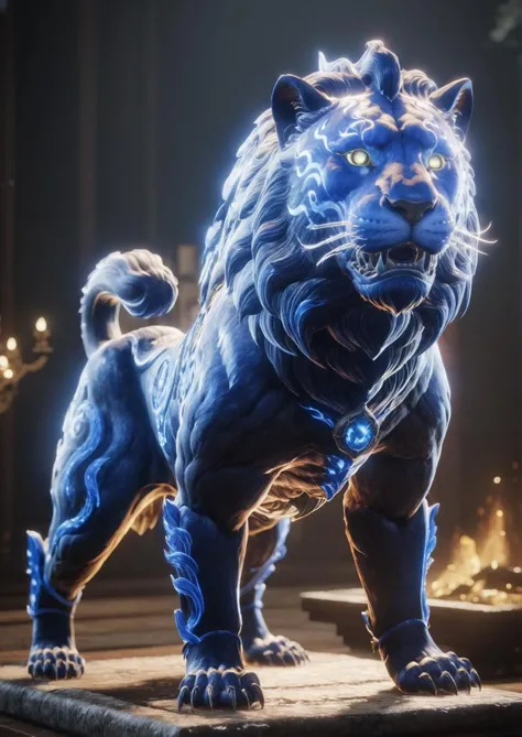 photography,niohxlguardiansprt,blue lion,roaring,awardwinning,masterpiece <lora:niohguardiansprt-step00000420:0.8>,epic,trending on artstation,raw photo,128k UHD,sharp focus,bokeh,50nm lens,solo,hyperrealism,absurd res,private photo press,aesthetic