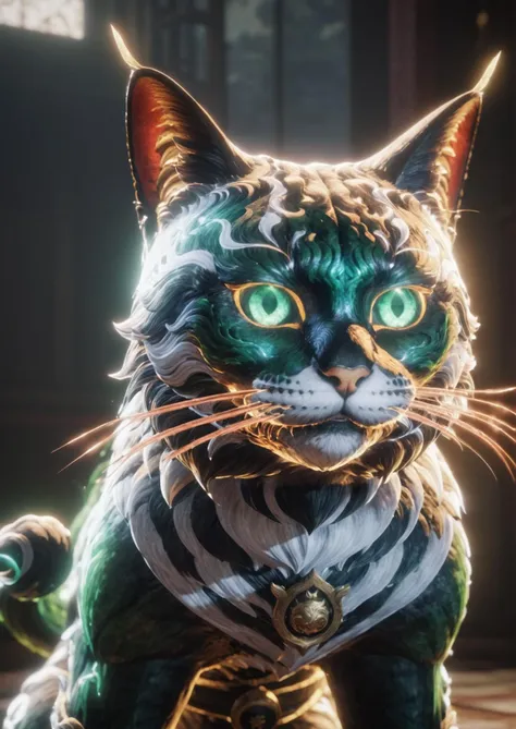 photography,niohxlguardiansprt.emerald cat,roaring,awardwinning,masterpiece <lora:niohguardiansprt-step00000420:0.8>,epic,trending on artstation,raw photo,128k UHD,sharp focus,bokeh,50nm lens,solo,hyperrealism,absurd res,private photo press,aesthetic
