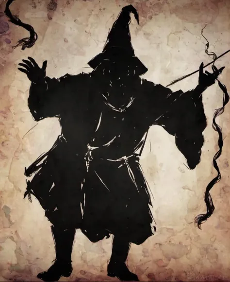 niohstorytell, silhouette of a wizard casting a spell,<lora:niohstorytelling-step00000400:1>