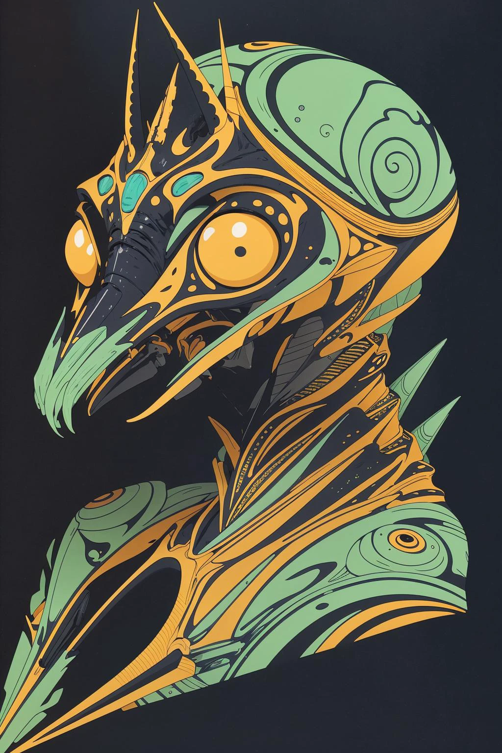an alien from Distric 9, OliDistrict, maximalist super detailed gnarly sticker, illustration, vector, digital art, flat colors, sharp lines, marker, 2D, cartoon,