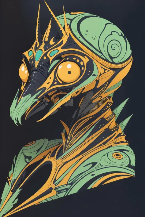 an alien from Distric 9, OliDistrict, maximalist super detailed gnarly sticker, illustration, vector, digital art, flat colors, sharp lines, marker, 2D, cartoon,