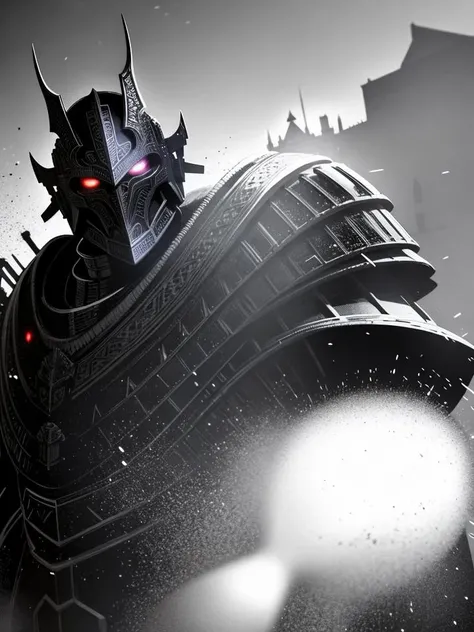 ((realistic)), cinematic shot, theater, photo referenced, highest quality, high quality, (detailed face and eyes:1.1), a huge man knight wearing a heavy black armor, ((intricate helmet)), face mask armor, ((big eyes)), black sclera, in the countryside, black eyes, subsurface scattering, intricate (high detail), ((cute)), (detailed skin:1.1), shiny skin, photorealism, volumetric lighting, magic circles, magic runes in armor, a castle in the background,
