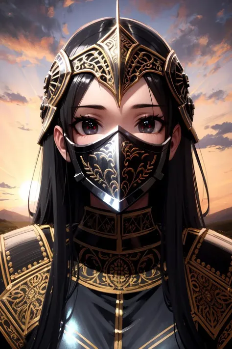 ((realistic)), cinematic shot, movie theater, photo referenced, highest quality, high quality, (detailed face and eyes:1.1), a huge knight wearing a black armor, ((intricate helmet)), face mask armor, ((big eyes)), black sclera, in the countryside, black eyes, subsurface scattering, intricate (high detail), ((cute)), (detailed skin:1.1), shiny skin, photorealism, volumetric lighting, magic circles, a castle in the background,