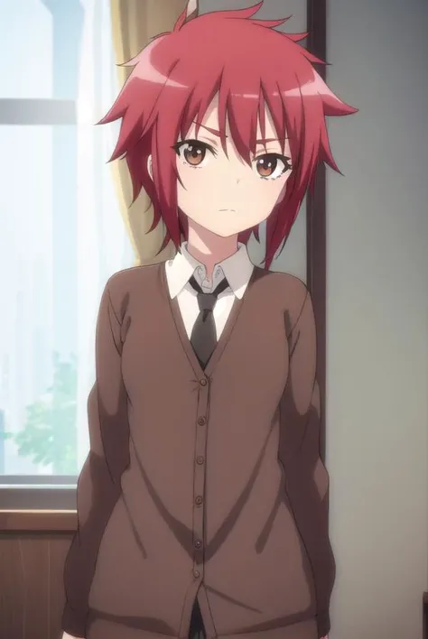 aoiyusa, <lora:aoi yusa s2-lora-nochekaiser:1>,
aoi yusa, short hair, (brown eyes:1.3), red hair,
BREAK school uniform, necktie, shirt, white shirt, collared shirt, cardigan, brown cardigan,
BREAK indoors, classroom,
BREAK looking at viewer, (cowboy shot:1.5),
BREAK <lyco:GoodHands-beta2:1>, (masterpiece:1.2), best quality, high resolution, unity 8k wallpaper, (illustration:0.8), (beautiful detailed eyes:1.6), extremely detailed face, perfect lighting, extremely detailed CG, (perfect hands, perfect anatomy),