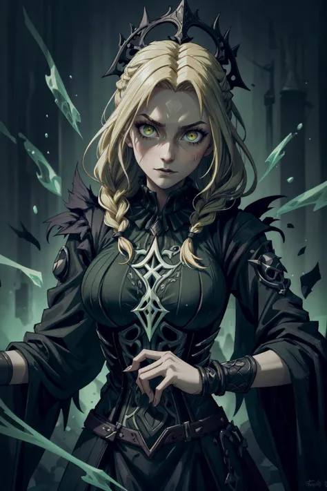 <lora:add_detail:0.75>, <lora:stylesqueeze_v1b:1.0>, <lora:anime3d:0.25>, <lora:sharpen-soften:-0.5>,
1 girl, adult russian woman, yellow eyes, light blonde fishtail braid,
portrait, solo, (full body:0.6), looking at viewer, detailed background, detailed face, (<lora:GothicPunkAI:0.5>, gothicpunkai, gothic theme:1.1) venom-wizard, tattered plague doctor clothes, evil jewels, dynamic pose, glowing eyes, vivid green color scheme, green eyes, green clothes, green spell, bending poison, drops of bubbling poison, casting noxious magic spell, glowing toxic markings on body, poisonous runes, venom running through veins, flaming cauldron in background, backlighting, epic atmosphere,