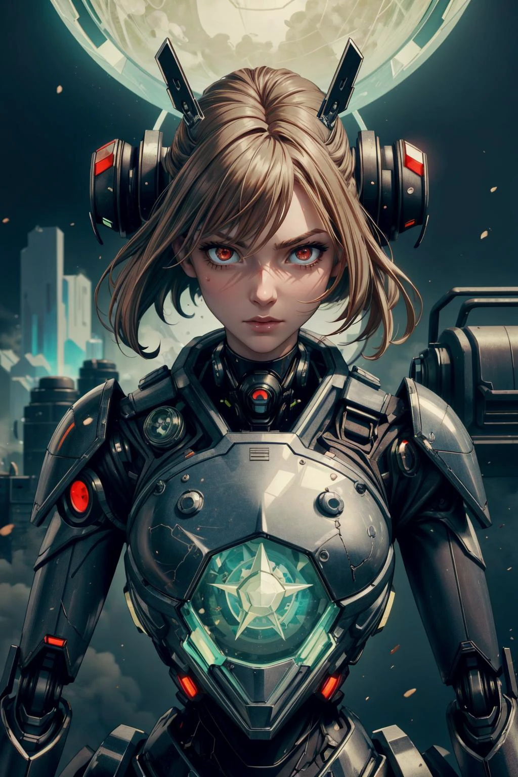 <lora:add_detail:0.75>, <lora:stylesqueeze_v1b:1.0>, <lora:anime3d:0.25>, <lora:sharpen-soften:-0.5>,
1 girl, adult (elven:0.7) woman, red eyes, dark blonde medium hair,
portrait, solo, (full body:0.6), looking at viewer, detailed background, detailed face, (<lora:UraniumTech:0.6>, scifi, nuclear, uraniumtech theme:1.1), glass-cyborg, (made of glass:1.1), translucent, colorful, glass construct, champion, crystal armor, clean glass, mechanical, magical patterns, floating particles, steam, wind, battlefield in background, cinematic atmosphere,
