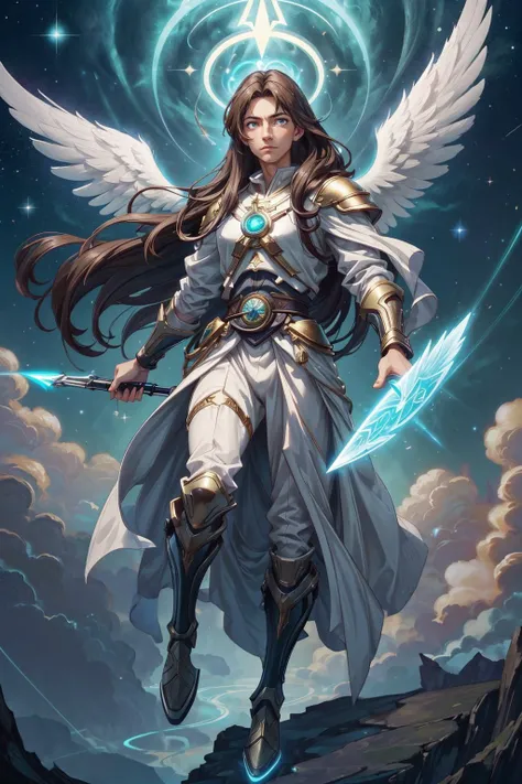 <lora:add_detail:0.75>, <lora:stylesqueeze_v1b:1.0>, <lora:anime3d:0.25>, <lora:sharpen-soften:-0.5>,
(1man, thin adult male:1.2), jade eyes, dark brown hair, long hair,
Style-GravityMagic, solo, full body, looking at viewer, detailed background, detailed face, (<lora:AngelicAI:0.5>, AngelicAI theme:1.1), (angel of light:1.05), valkyrie, wearing light themed robes, , heavenly countenance, ethereal glowing hair, (flying, hovering, levitating:1.1), (descending, looking down,:1.1), bright heavenly runes, emanating cosmic power, glowing halo of light above head, mythical symbolism, , celestial ascension, , bringer of light, verdant valley in background, wind blowing, epic atmosphere,