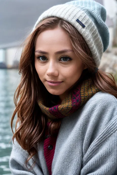 VeronicaLeal <lora:VeronicaLeal_v2.0:1> <lora:epiNoiseoffset_v2:1>
by Chuck Close, 1girl, solo, rule of thirds, perfect compostion, detailed hair and face, detailed eyes, pupils
The model wears a cozy oversized sweater in a warm tone, paired with high-waisted jeans. She adds ankle boots, a knit beanie, and a blanket scarf, creating a stylish and comfortable ensemble perfect for a chilly summer night by the lake.
close-up shots of faces, highly detailed, natural lighting, <lora:add_detail:1>