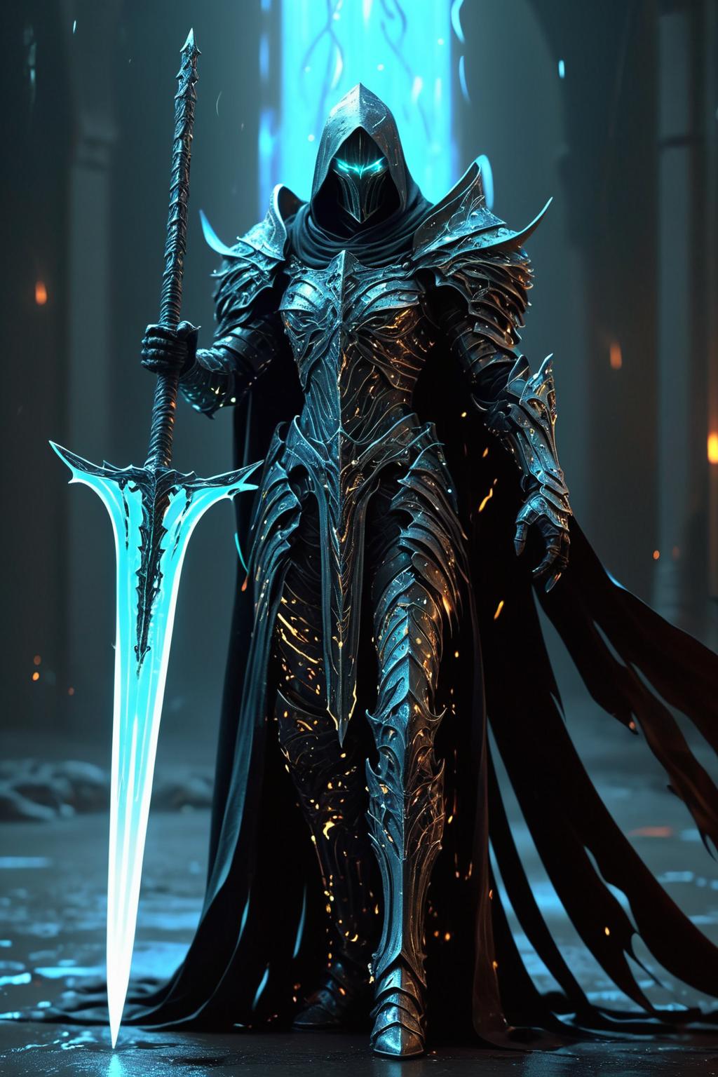 Sword Robe A man in a black robe holding a sword and a sword - SeaArt AI