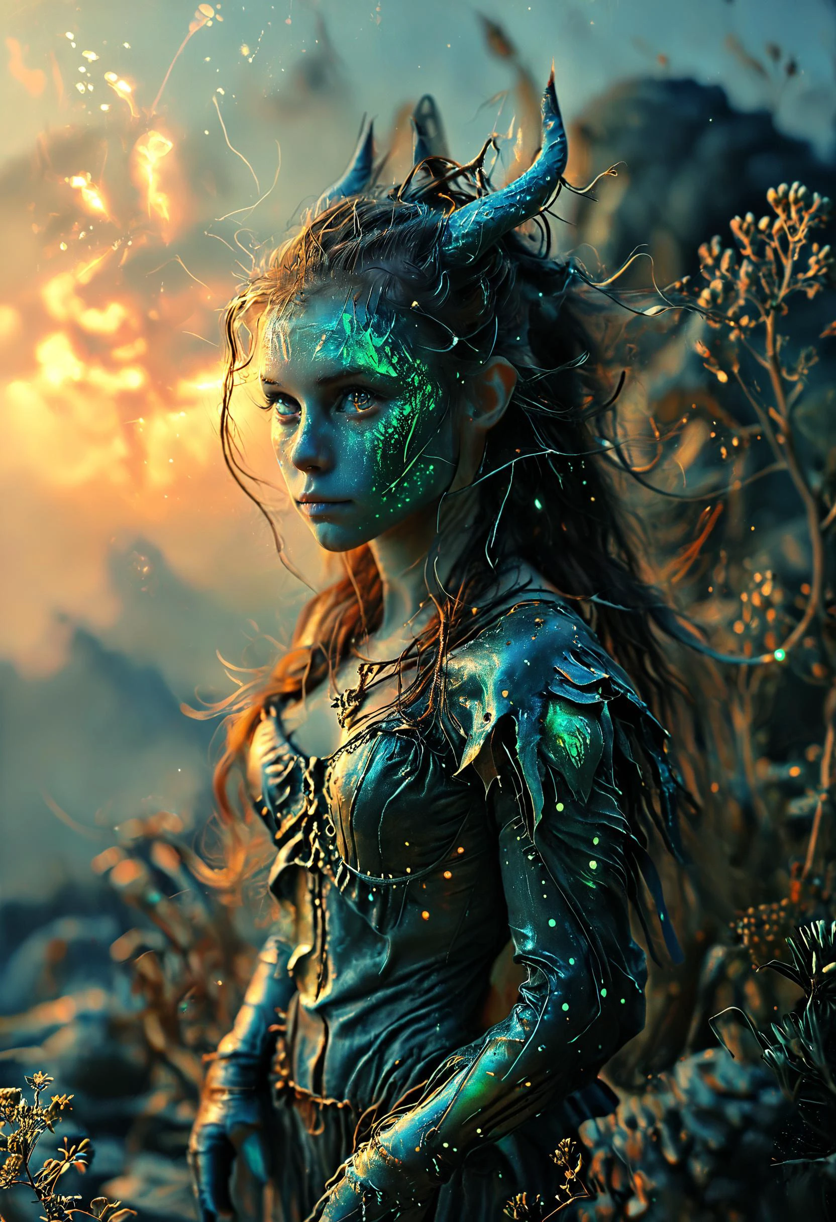<lora:Mythical_Beasts:0.8> fmb Banshee, <lora:MJ52:0.8>, Twilight Light, <lora:Lost_In_Dreams:0.6>, <lora:Bio-Luminescence:0.8> bioluminescent, glowing