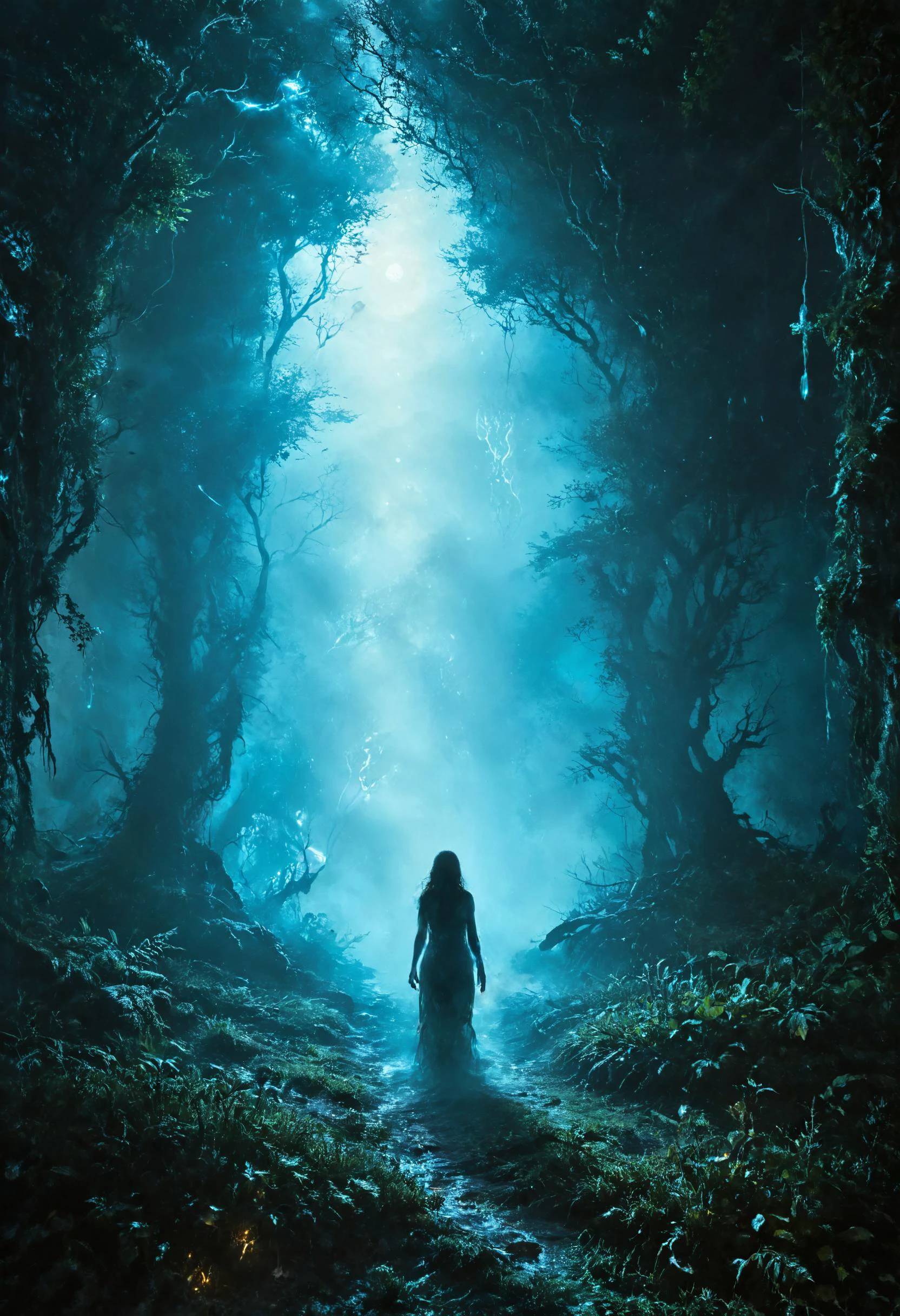 Everybodyâs secrets inspire all of my scenes, I write in all of my fantasies and I die in all of my dreams, <lora:Desolation:0.7>, <lora:xl_more_art-full_v1:0.8>, Volumetric lighting, <lora:Bio-Luminescence:0.8> bioluminescent, glowing